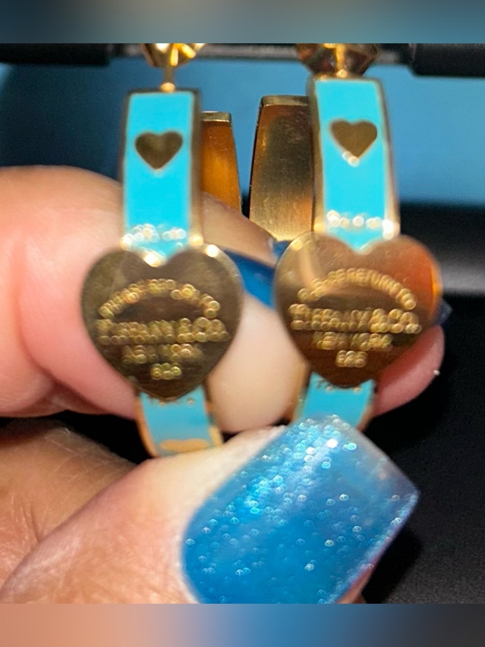 Inspired Tiffany and Company Turquoise Enamel Heart Hoop Earrings.